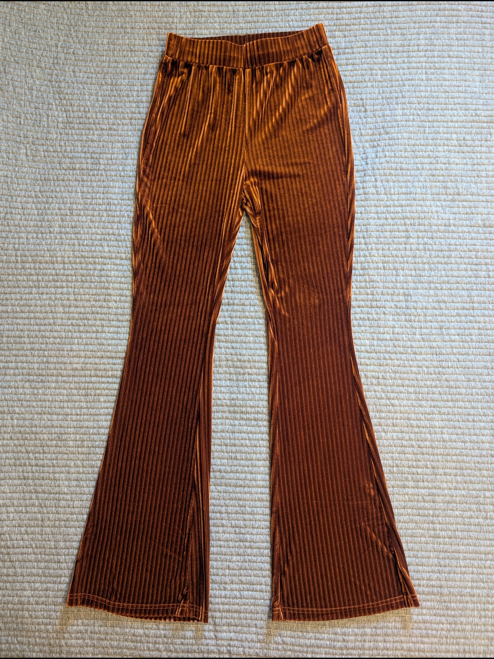 Velvet Ribbed Flare Pants, Burnt Orange, Medium